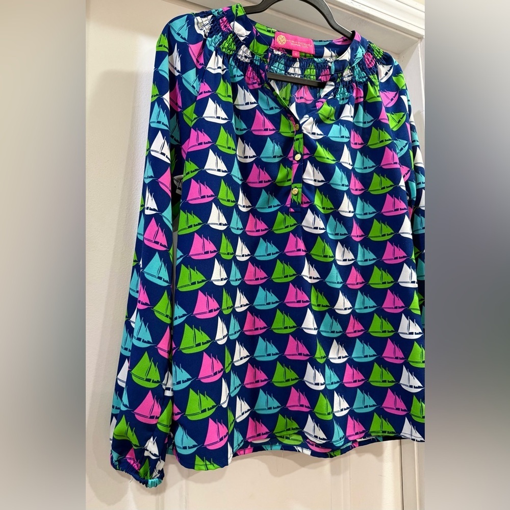 Macbeth Collection by Margaret Josephs Sailboat Nautical Blouse Size Small - Picture 3 of 12